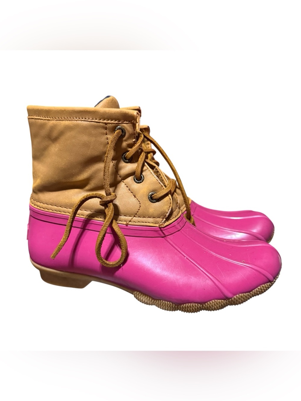 SPERRY- Salt Water Pink/Brown Duck Boot Girls 2Y